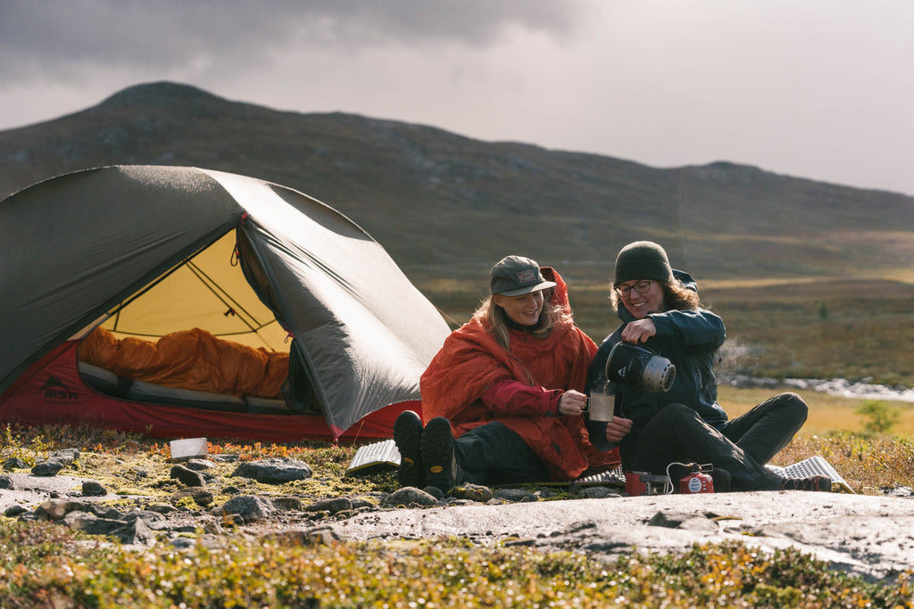 MSR Hubba Hubba Nx2 camping tent in the mountains with two people