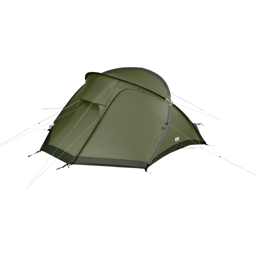 Green camping tent on a white background