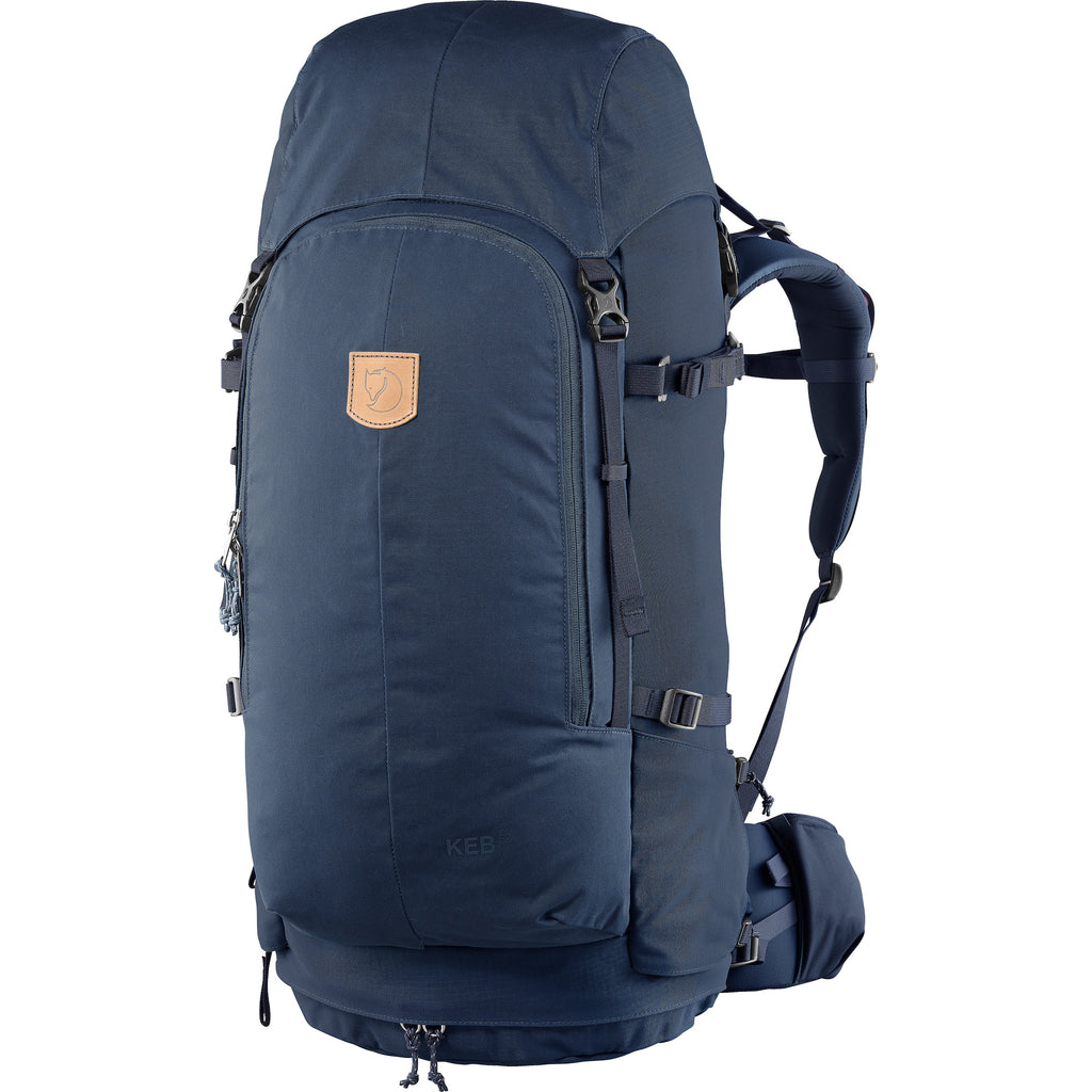 Navy blue backpack with a visible brand logo on a white background