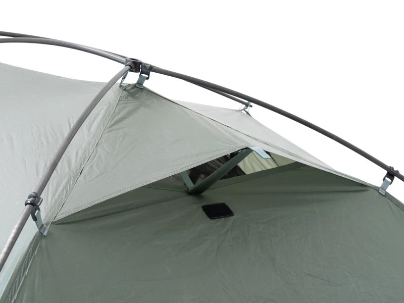 Close-up of a tent with a metal frame on a white background