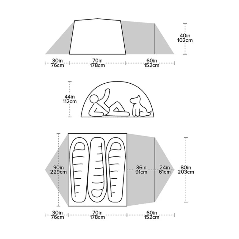 Big Agnes Blacktail Hotel 3 Person Backpacking Tent Dimensions