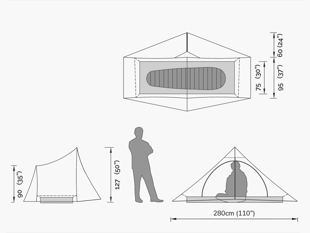 Bonfus Solus 1P Ultralight 1 Person Tent Dimensions