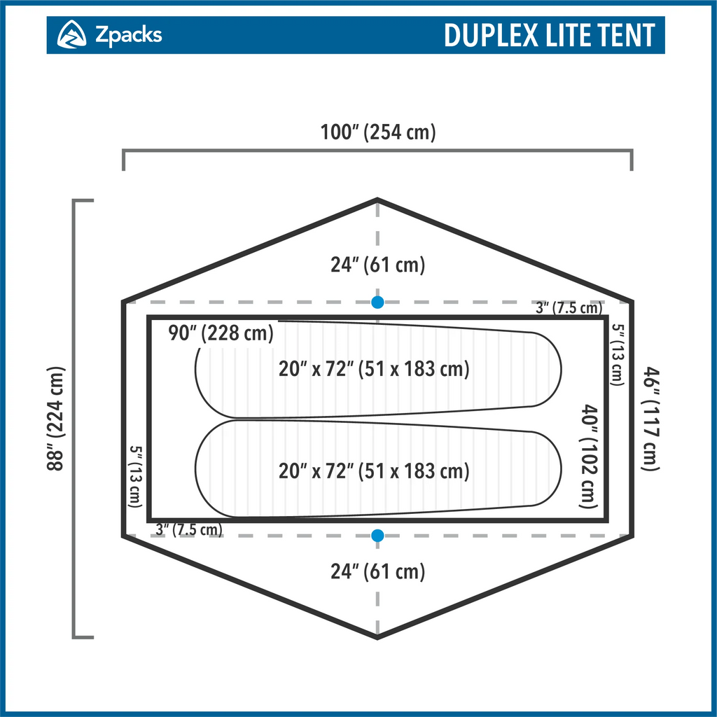 Zpacks Duplex Lite 2 Person Ultralight Tent dimensions