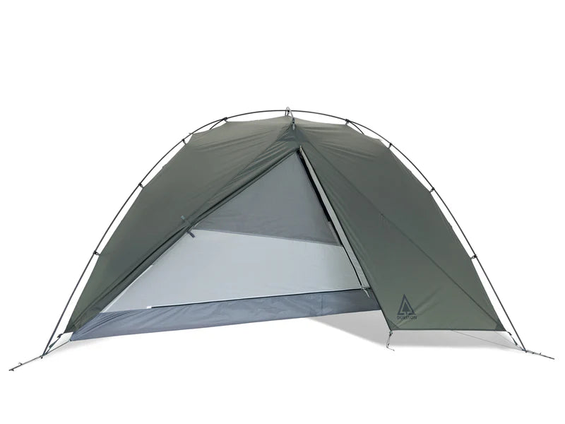 Green camping tent on a white background