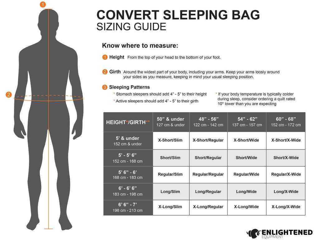 Enlightened Equipment Convert 850 Quilt Sizing Guide