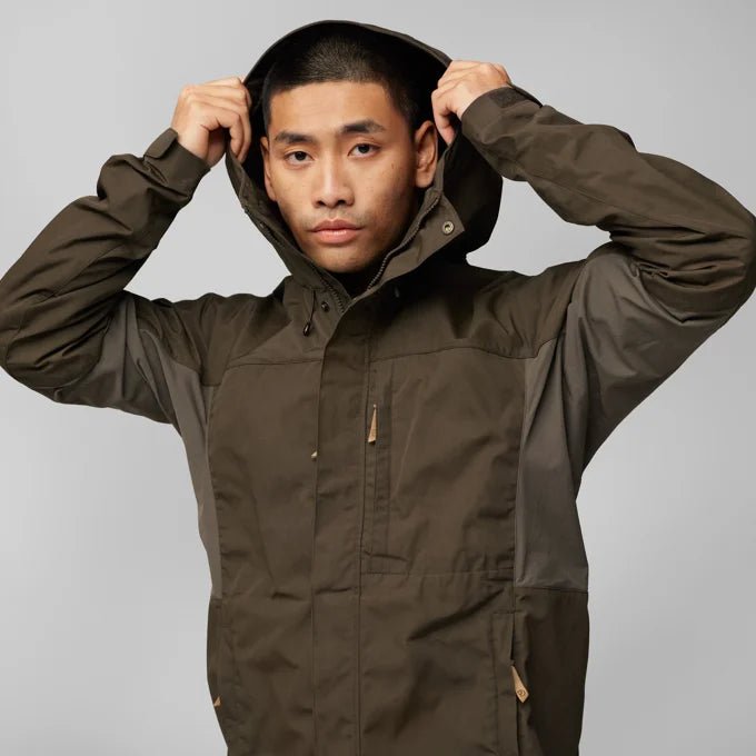 Fjallraven Men's Kaipak Jacket Model Hood Up Torso