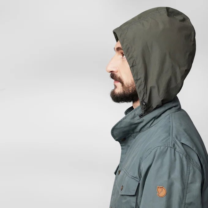 Fjallraven Men's Raven Jacket Model Side Hood Up