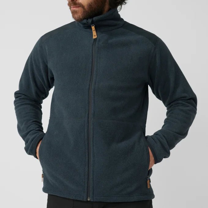 Fjallraven Men's Sten Fleece Model Upper Torso Close Up Zip Up