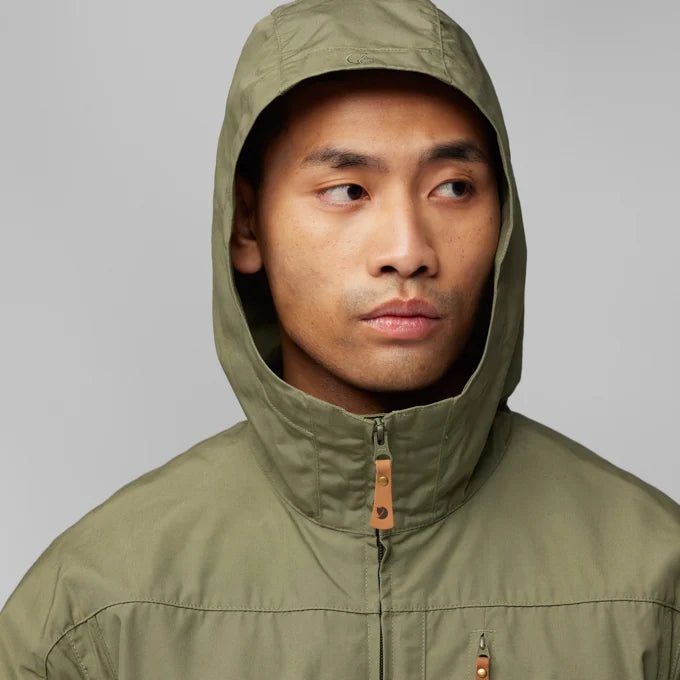 Fjallraven Men's Sten Jacket Model Hood Up Close