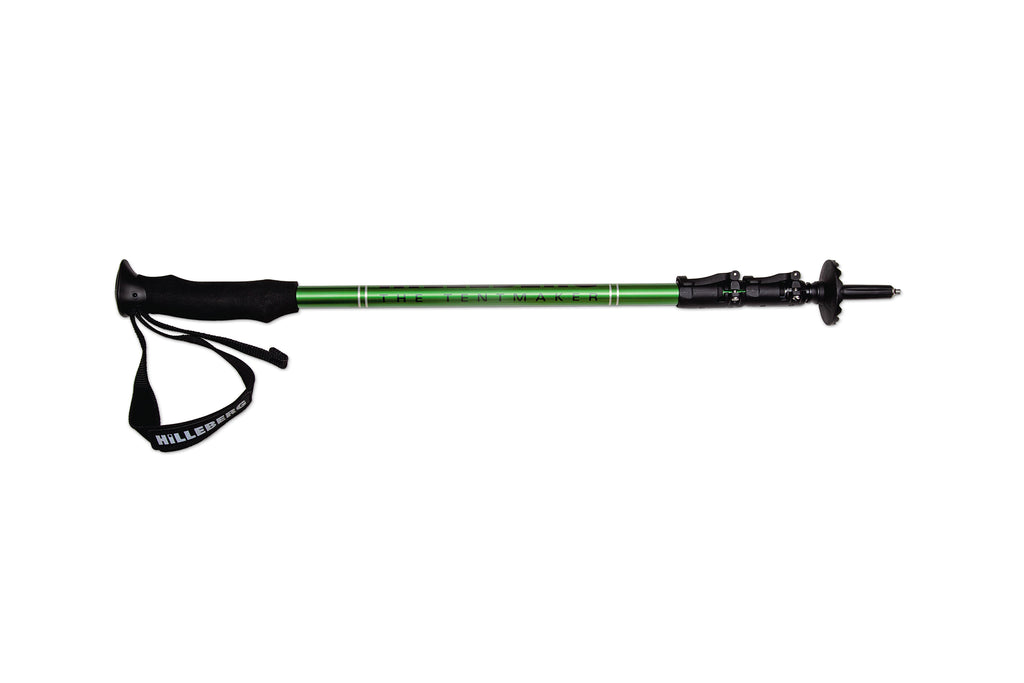 Green hiking pole with black accents on a white background