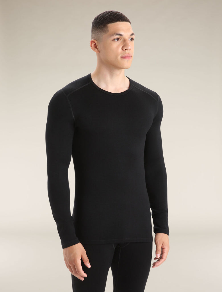 Man wearing a black long-sleeve compression shirt against a neutral background
