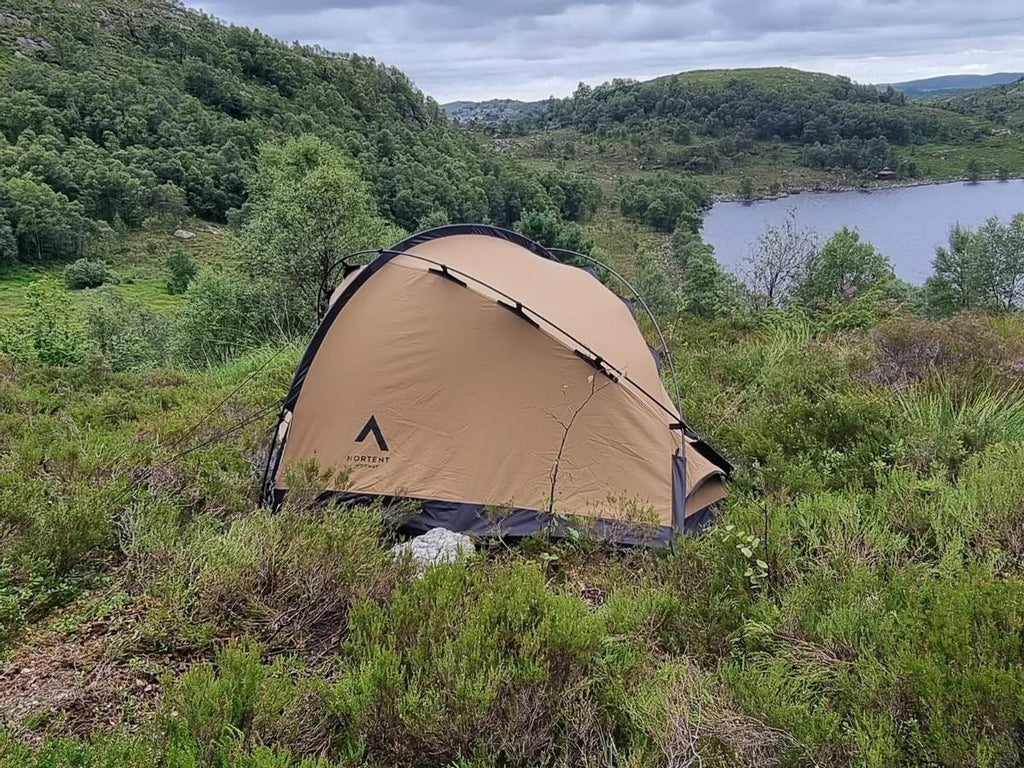 NORTENT Vern 1 PC 4 Season Tent Pitched Outside by Lake