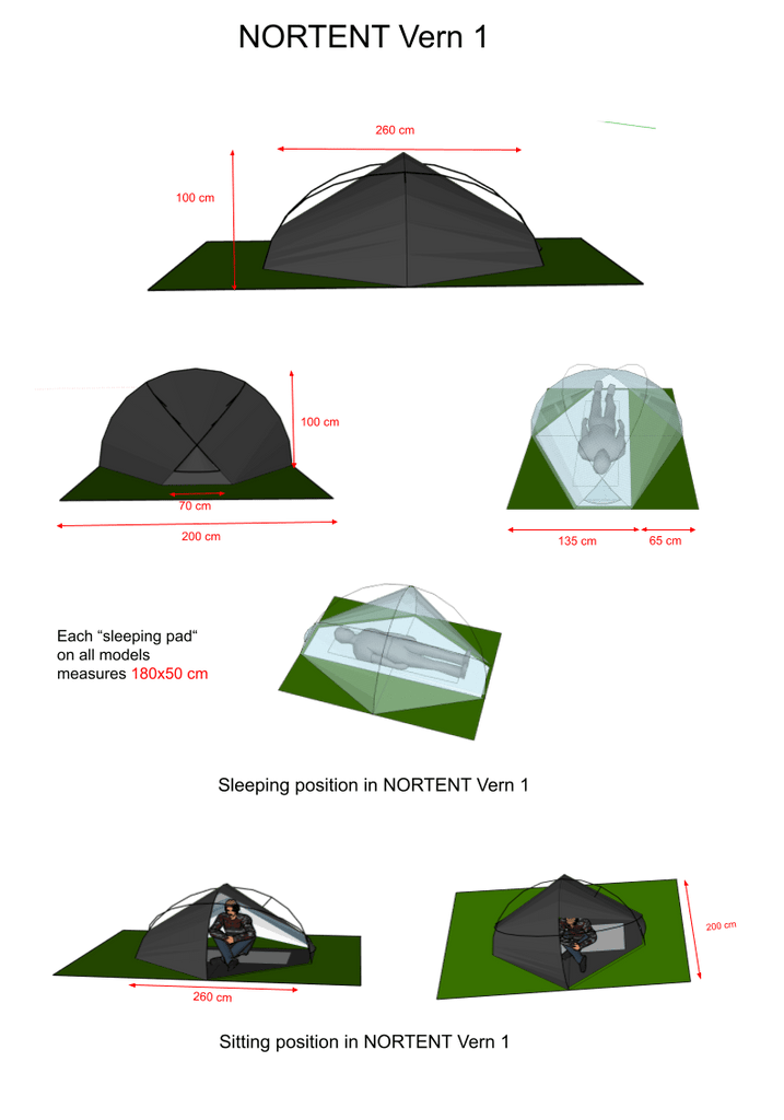 NORTENT Vern 1 Person 4 Season Backpacking Tent Dimensions