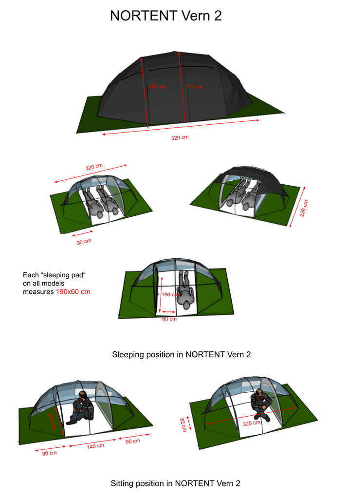 NORTENT Vern 2 Person 4 Season Backpacking Tent Dimensions