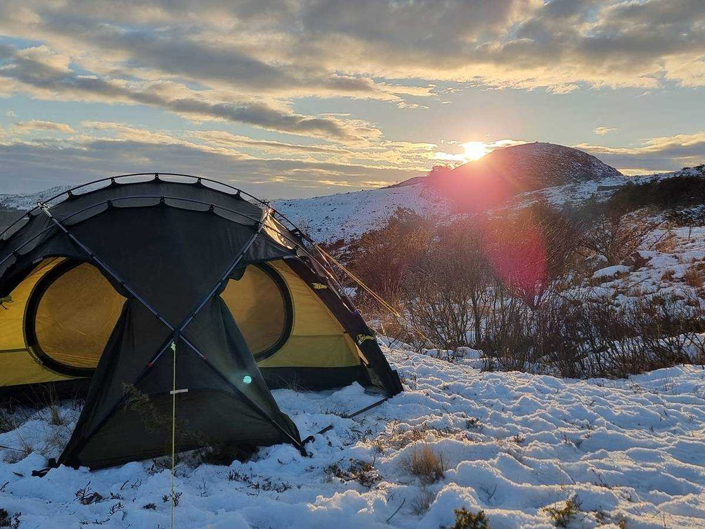 NORTENT Vern 2 Person 4 Season Backpacking Tent in Snowy landscape Sun flare