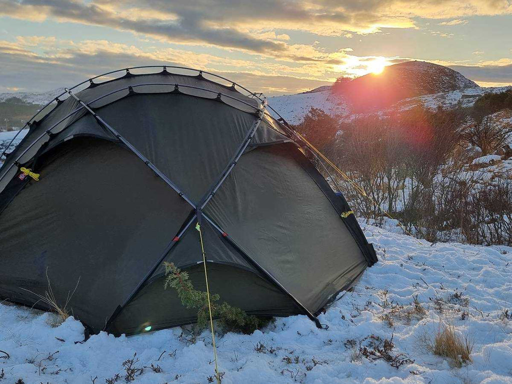 NORTENT Vern 2 Person 4 Season Backpacking Tent in Snowy landscape Sunset