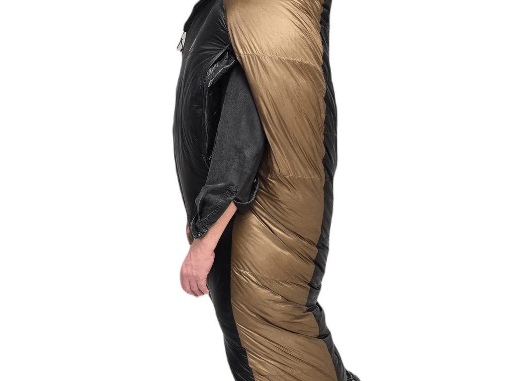 Nortent Lyng -5 and -20C Down Sleeping Bag Worn Side Arms Out