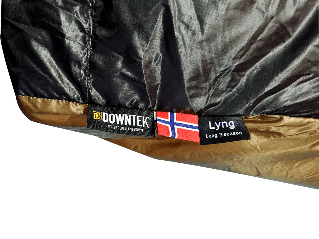 Nortent Lyng Down Sleeping Bag Close Up Labels Downtek