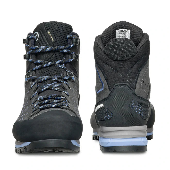 Black and gray hiking boots shown from front and side on a white background