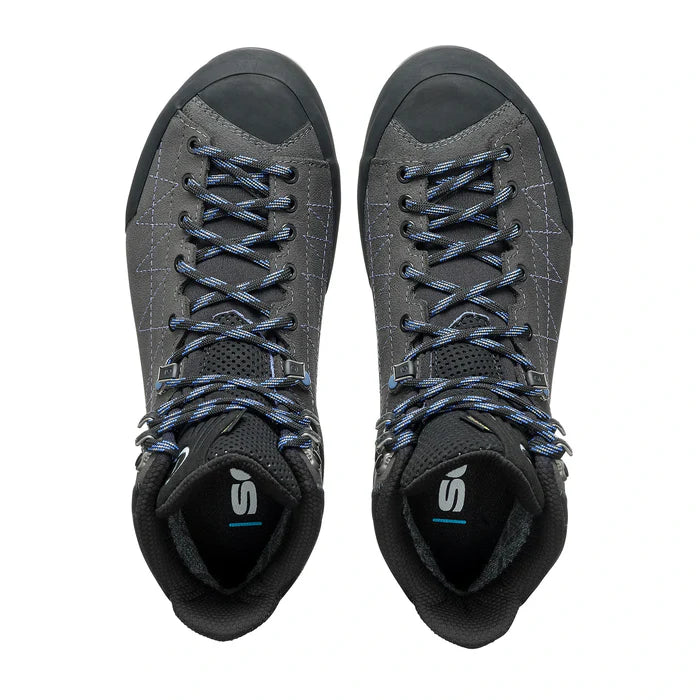 Pair of gray high-top sneakers with black soles on a white background