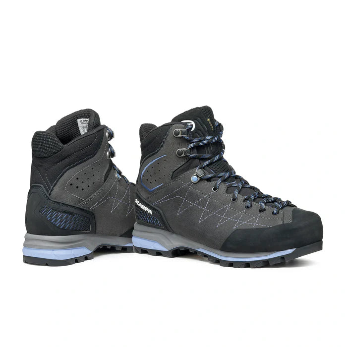 Pair of gray hiking boots on a white background