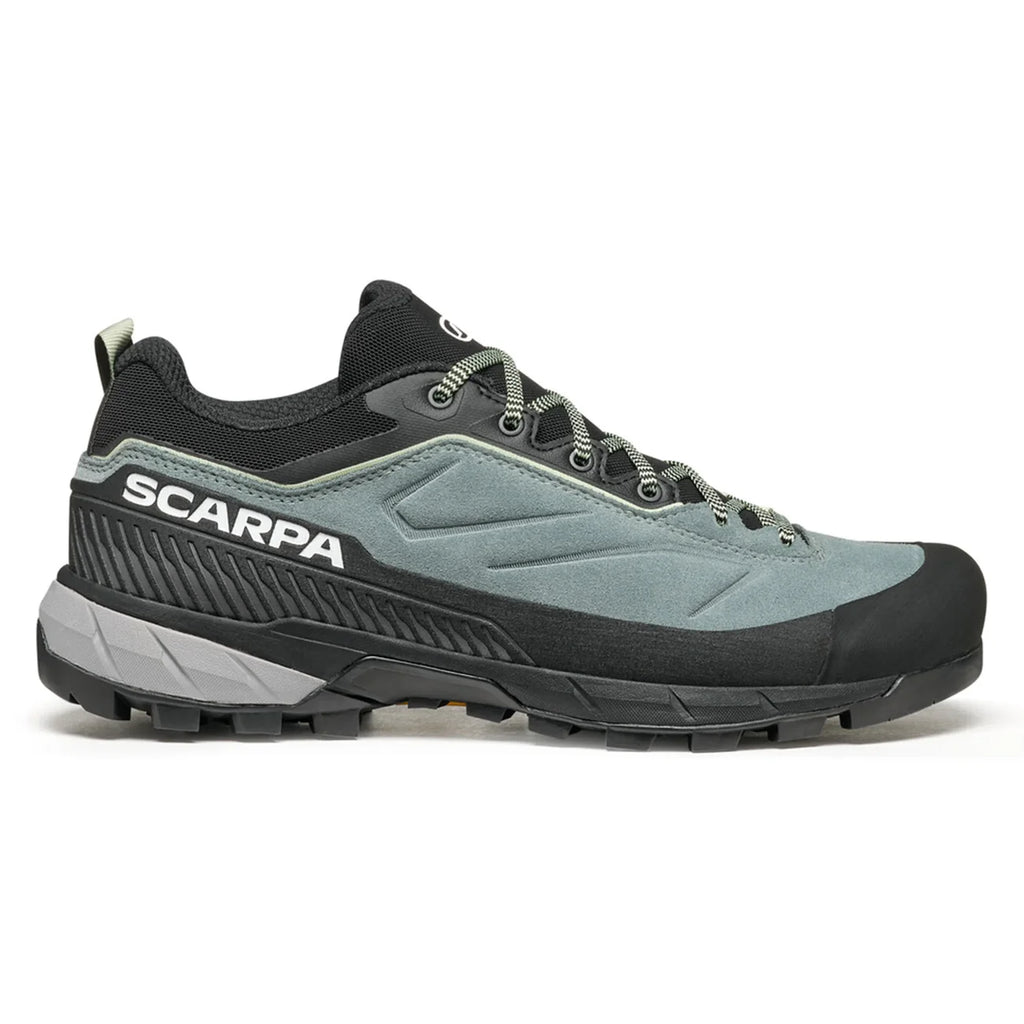 Gray and black hiking shoe with 'Scarpa' branding on a white background