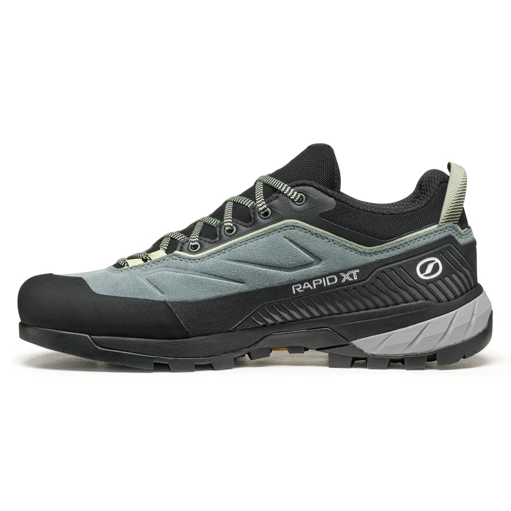 Gray and black hiking shoe with 'Rapid XT' branding on a white background
