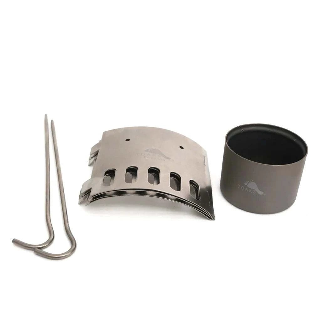 TOAKS Tistand - Titanium Alcohol Stove Duel Stand and Windscreen Packed with Stove