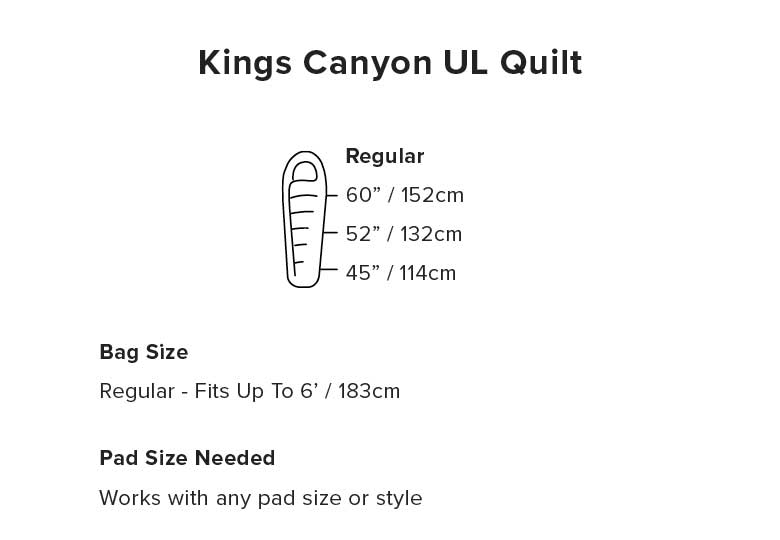 Big Agnes Kings Canyon UL Quilt Dimensions