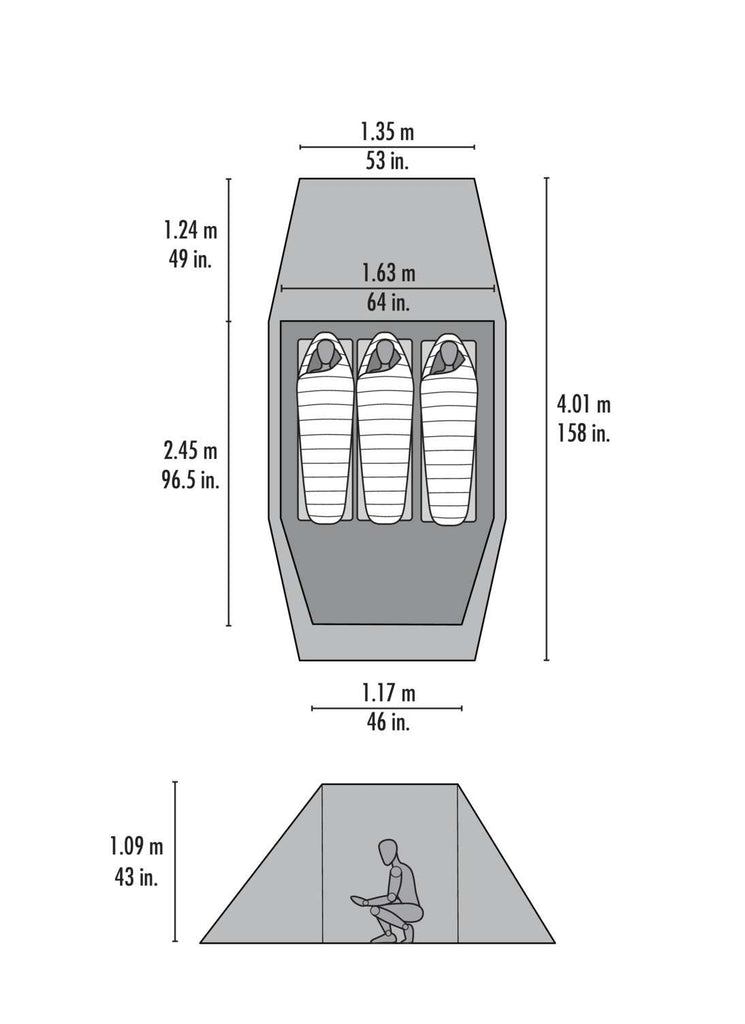 MSR Tindheim 3 Backpacking Tunnel Tent + Footprint Meaurements