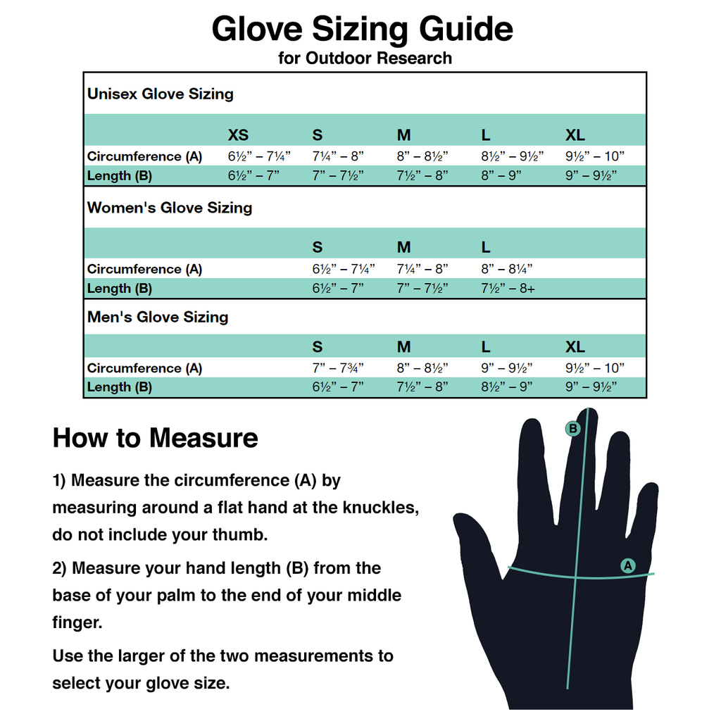 Outdoor Research Men's Vigor Lightweight Sensor Gloves Measurements